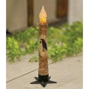 Primitive Burnt Ivory BLACK CROW Timer Taper Candle 6" NEW